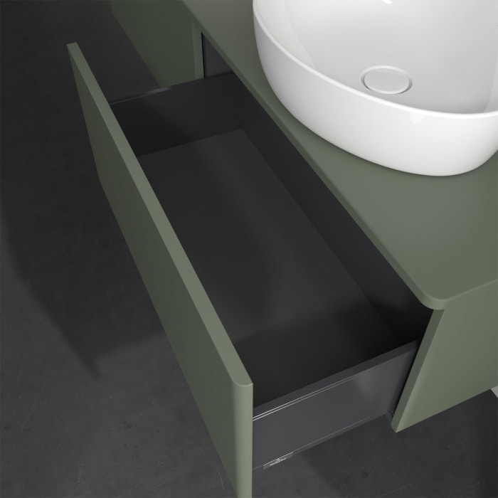 Villeroy & Boch Antao Waschbeckenunterschrank, 160 x 36 cm, 2 Auszüge, Front ohne Struktur, ohne Hahnloch, für Waschtisch links und rechts