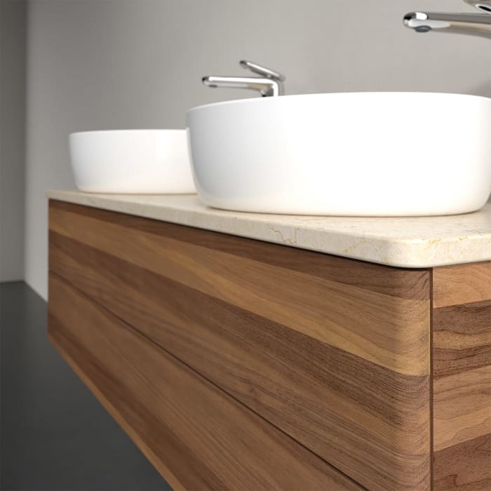 Villeroy & Boch Antao Waschbeckenunterschrank, 120 x 36 cm, 2 Auszüge mit LED-Licht, Front ohne Struktur, mit Hahnloch, für Waschtisch links und recht