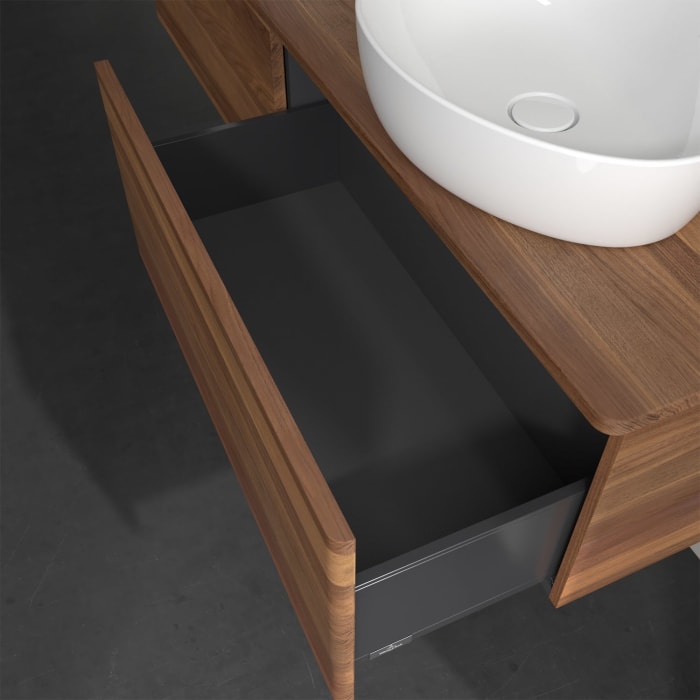 Villeroy & Boch Antao Waschbeckenunterschrank, 160 x 36 cm, 2 Auszüge, Front ohne Struktur, mit Hahnloch, für Waschtisch links und rechts