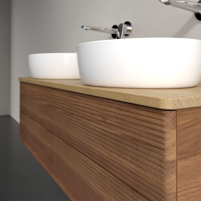 Villeroy & Boch Antao Waschbeckenunterschrank, 120 x 36 cm, 2 Auszüge mit LED-Licht, Front mit Struktur, ohne Hahnloch, für Waschtisch links und recht