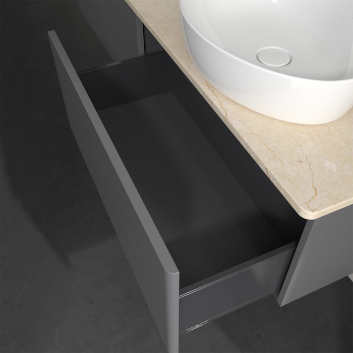 Villeroy & Boch Antao Waschbeckenunterschrank, 160 x 36 cm, 2 Auszüge, Front ohne Struktur, mit Hahnloch, für Waschtisch links und rechts