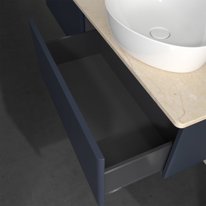 Villeroy & Boch Antao Waschbeckenunterschrank, 160 x 36 cm, 2 Auszüge, Front ohne Struktur, mit Hahnloch, für Waschtisch links und rechts