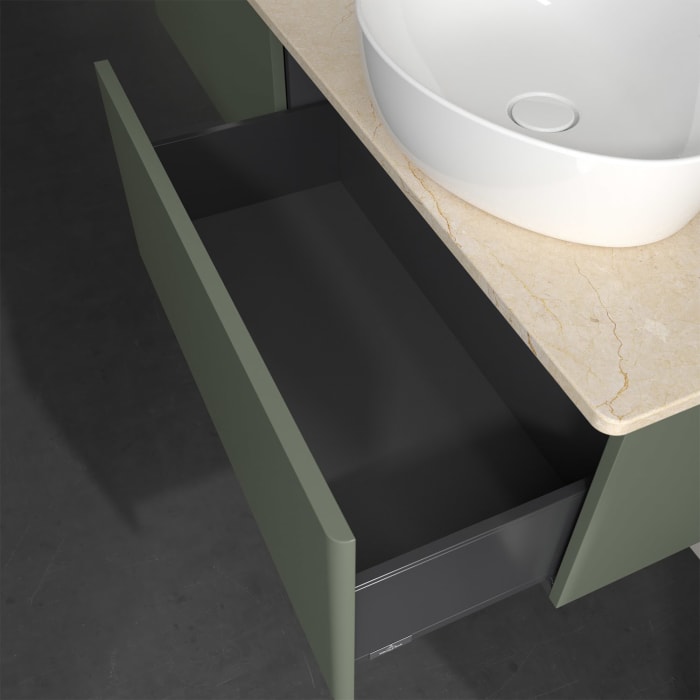 Villeroy & Boch Antao Waschbeckenunterschrank, 160 x 36 cm, 2 Auszüge, Front ohne Struktur, mit Hahnloch, für Waschtisch links und rechts