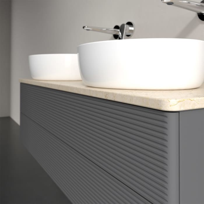 Villeroy & Boch Antao Waschbeckenunterschrank, 120 x 36 cm, 2 Auszüge mit LED-Licht, Front mit Struktur, ohne Hahnloch, für Waschtisch links und recht