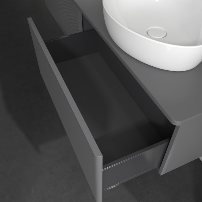 Villeroy & Boch Antao Waschbeckenunterschrank, 160 x 36 cm, 2 Auszüge, Front mit Struktur, ohne Hahnloch, für Waschtisch links und rechts