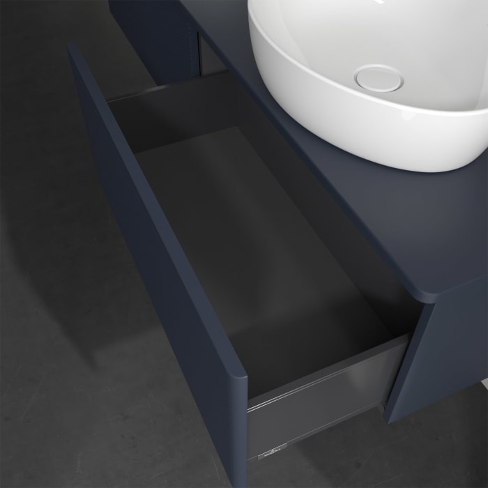 Villeroy & Boch Antao Waschbeckenunterschrank, 160 x 36 cm, 2 Auszüge, Front mit Struktur, ohne Hahnloch, für Waschtisch links und rechts