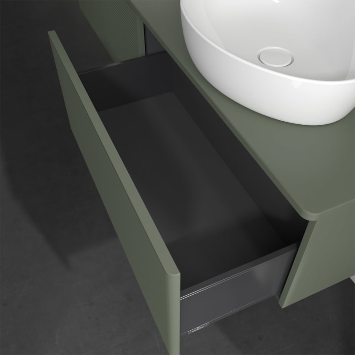 Villeroy & Boch Antao Waschbeckenunterschrank, 160 x 36 cm, 2 Auszüge, Front mit Struktur, ohne Hahnloch, für Waschtisch links und rechts