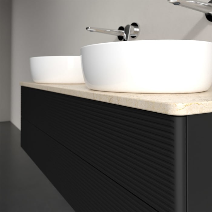 Villeroy & Boch Antao Waschbeckenunterschrank, 120 x 36 cm, 2 Auszüge mit LED-Licht, Front mit Struktur, ohne Hahnloch, für Waschtisch links und recht