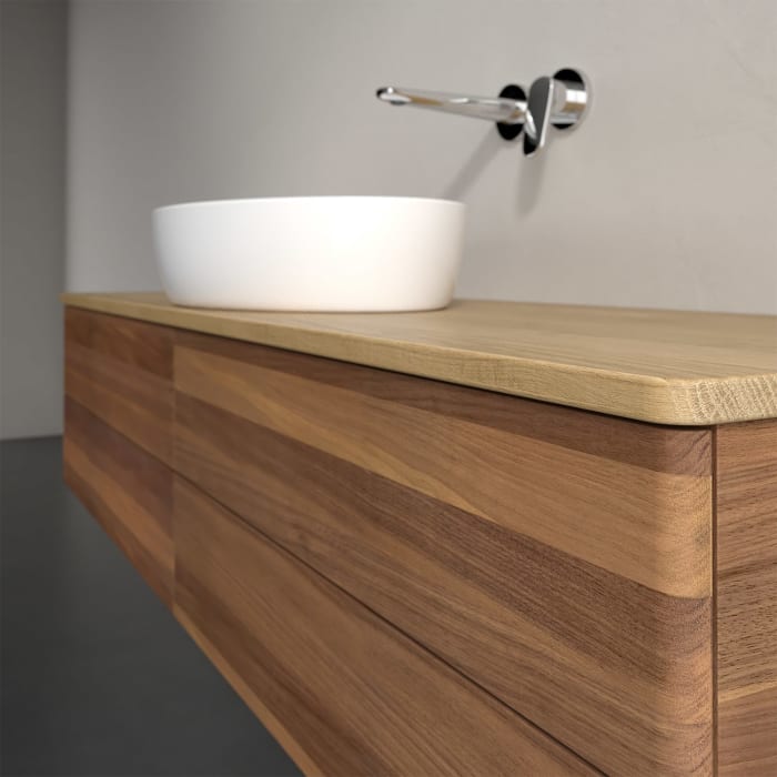 Villeroy & Boch Antao Waschbeckenunterschrank, 160 x 36 cm, 4 Auszüge mit LED-Licht, Front ohne Struktur, ohne Hahnloch, für Waschtisch mittig