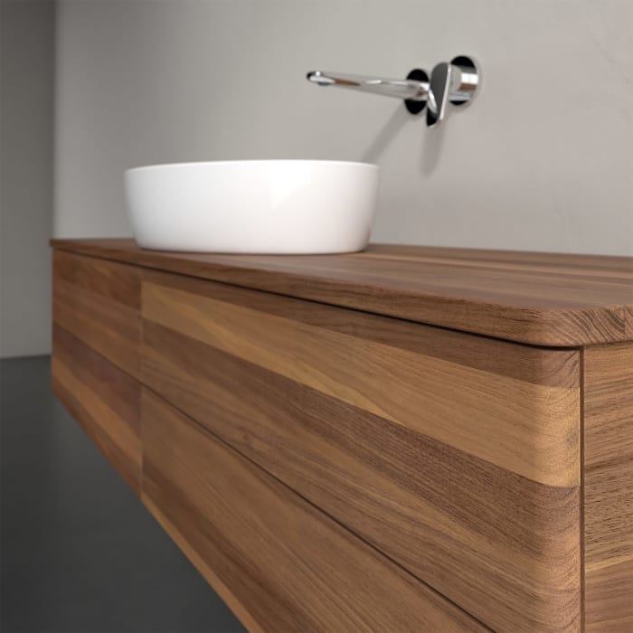 Villeroy & Boch Antao Waschbeckenunterschrank, 160 x 36 cm, 4 Auszüge mit LED-Licht, Front ohne Struktur, ohne Hahnloch, für Waschtisch mittig