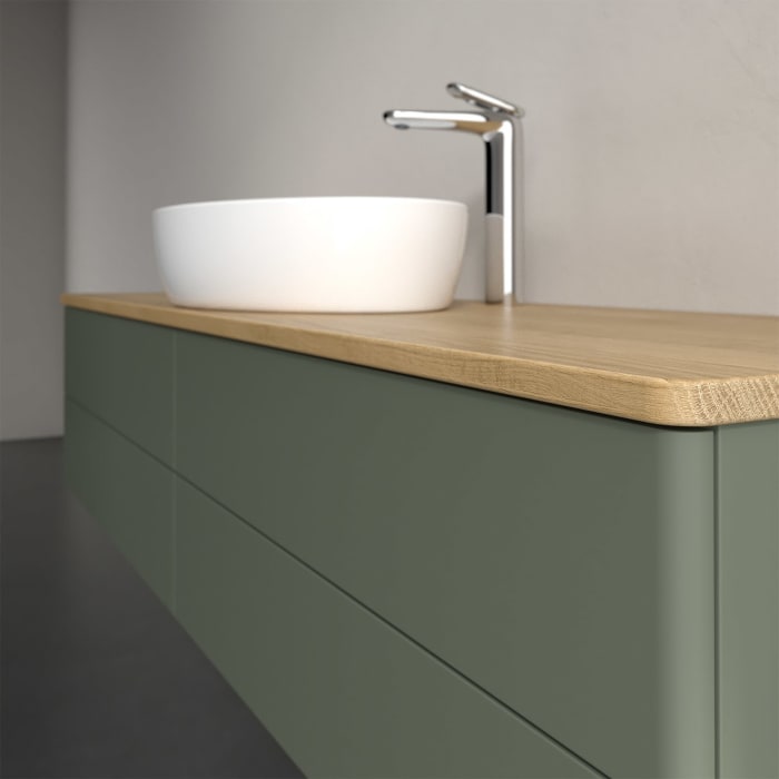 Villeroy & Boch Antao Waschbeckenunterschrank, 160 x 36 cm, 4 Auszüge mit LED-Licht, Front ohne Struktur, mit Hahnloch, für Waschtisch mittig