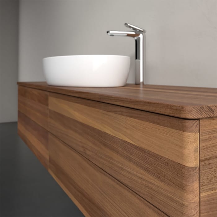 Villeroy & Boch Antao Waschbeckenunterschrank, 160 x 36 cm, 4 Auszüge mit LED-Licht, Front ohne Struktur, mit Hahnloch, für Waschtisch mittig