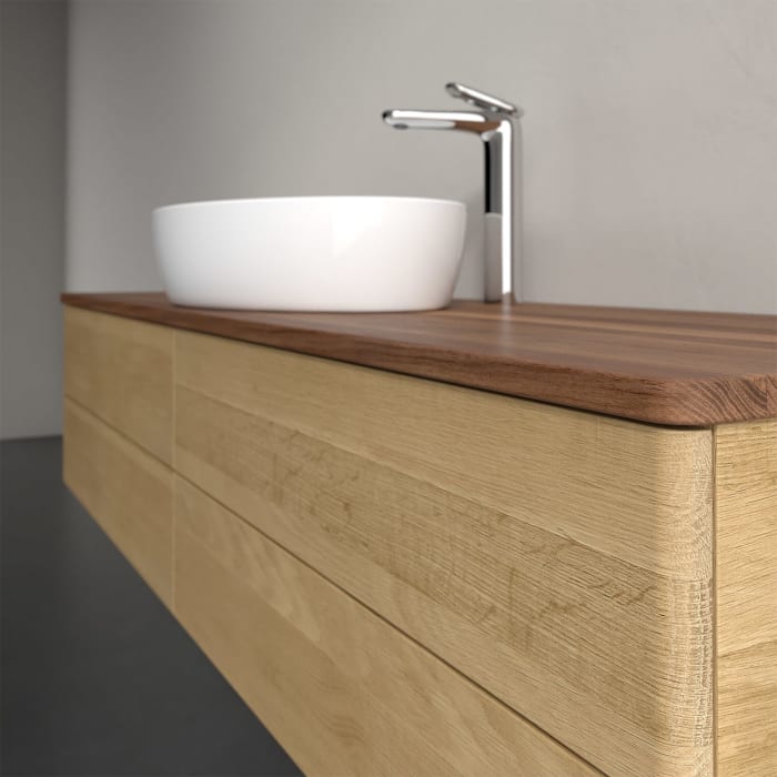 Villeroy & Boch Antao Waschbeckenunterschrank, 160 x 36 cm, 4 Auszüge mit LED-Licht, Front ohne Struktur, mit Hahnloch, für Waschtisch mittig