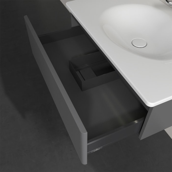 Villeroy & Boch Antao Waschbeckenunterschrank, 78,8 x 25,6 cm, 1 Auszug, Front mit Struktur, mit LED-Licht