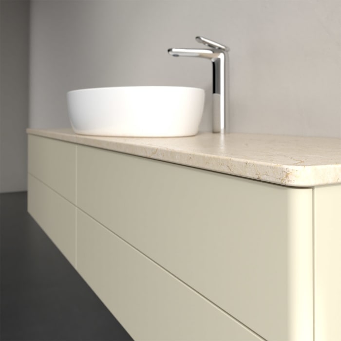 Villeroy & Boch Antao Waschbeckenunterschrank, 160 x 36 cm, 4 Auszüge mit LED-Licht, Front ohne Struktur, mit Hahnloch, für Waschtisch mittig