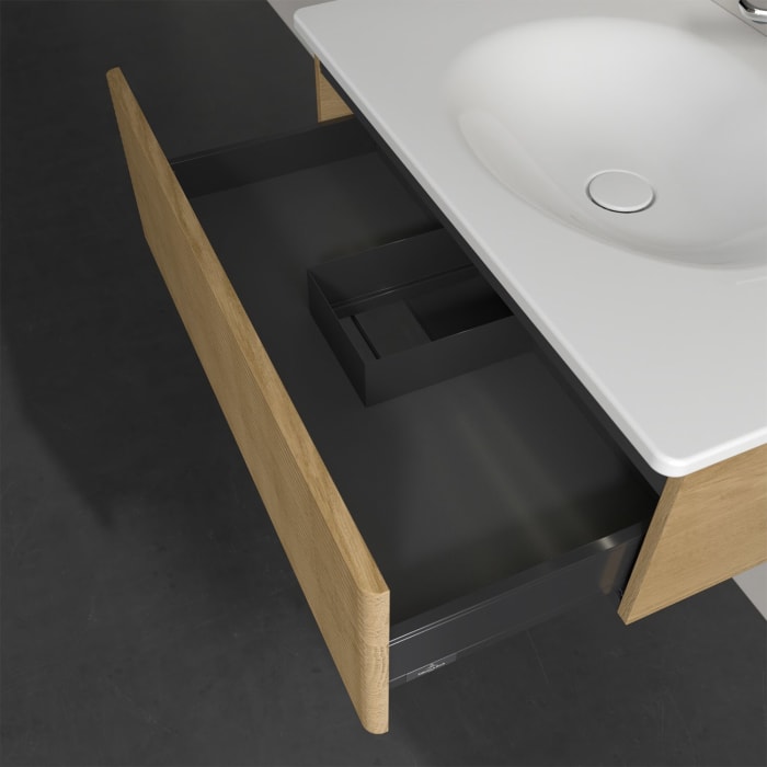 Villeroy & Boch Antao Waschbeckenunterschrank, 78,8 x 25,6 cm, 1 Auszug, Front mit Struktur, mit LED-Licht