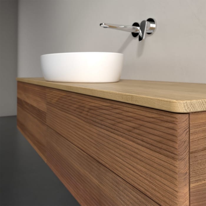 Villeroy & Boch Antao Waschbeckenunterschrank, 160 x 36 cm, 4 Auszüge mit LED-Licht, Front mit Struktur, ohne Hahnloch, für Waschtisch mittig