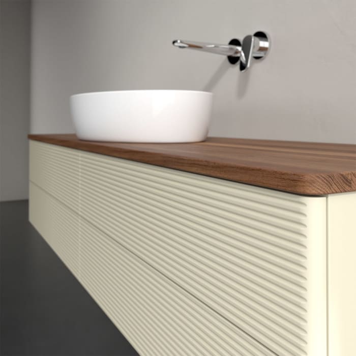 Villeroy & Boch Antao Waschbeckenunterschrank, 160 x 36 cm, 4 Auszüge mit LED-Licht, Front mit Struktur, ohne Hahnloch, für Waschtisch mittig