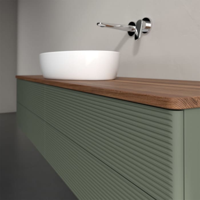 Villeroy & Boch Antao Waschbeckenunterschrank, 160 x 36 cm, 4 Auszüge mit LED-Licht, Front mit Struktur, ohne Hahnloch, für Waschtisch mittig