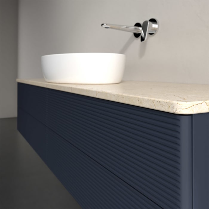 Villeroy & Boch Antao Waschbeckenunterschrank, 160 x 36 cm, 4 Auszüge mit LED-Licht, Front mit Struktur, ohne Hahnloch, für Waschtisch mittig