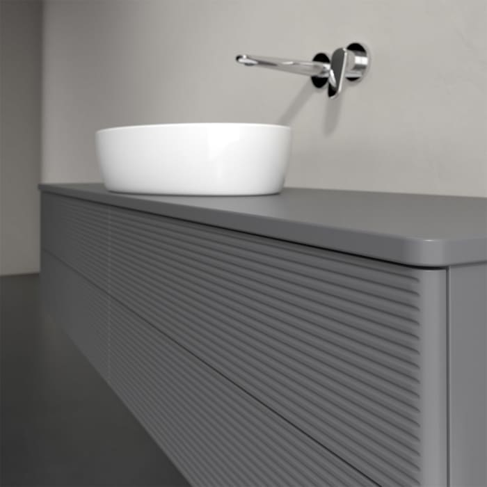 Villeroy & Boch Antao Waschbeckenunterschrank, 160 x 36 cm, 4 Auszüge mit LED-Licht, Front mit Struktur, mit Hahnloch, für Waschtisch mittig