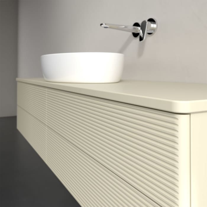 Villeroy & Boch Antao Waschbeckenunterschrank, 160 x 36 cm, 4 Auszüge mit LED-Licht, Front mit Struktur, mit Hahnloch, für Waschtisch mittig