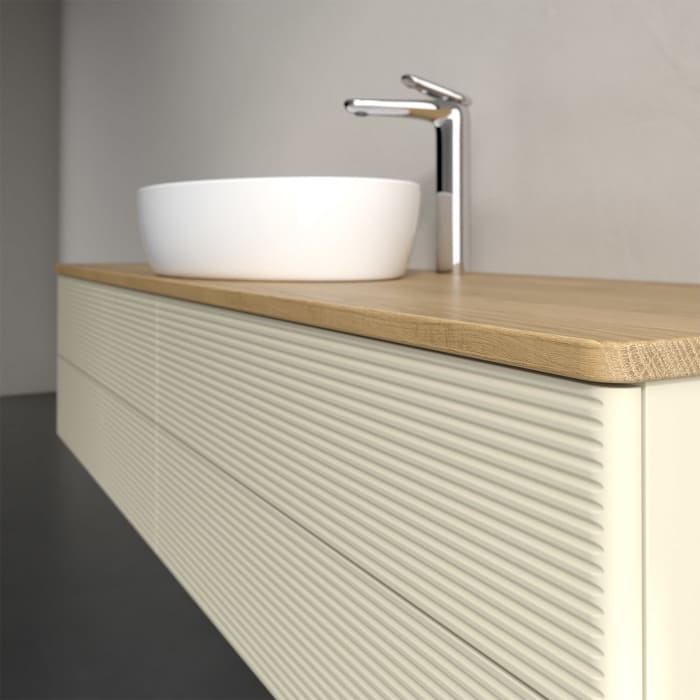 Villeroy & Boch Antao Waschbeckenunterschrank, 160 x 36 cm, 4 Auszüge mit LED-Licht, Front mit Struktur, mit Hahnloch, für Waschtisch mittig