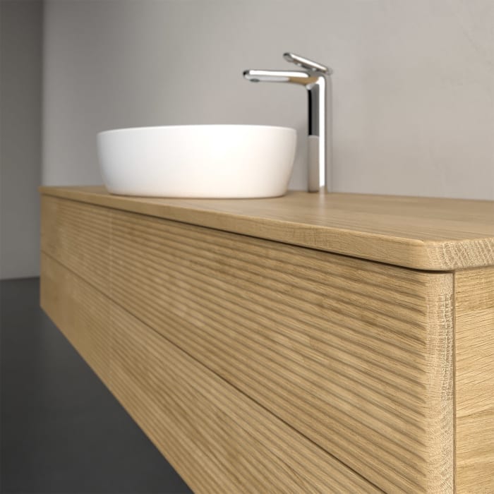 Villeroy & Boch Antao Waschbeckenunterschrank, 160 x 36 cm, 4 Auszüge mit LED-Licht, Front mit Struktur, mit Hahnloch, für Waschtisch mittig