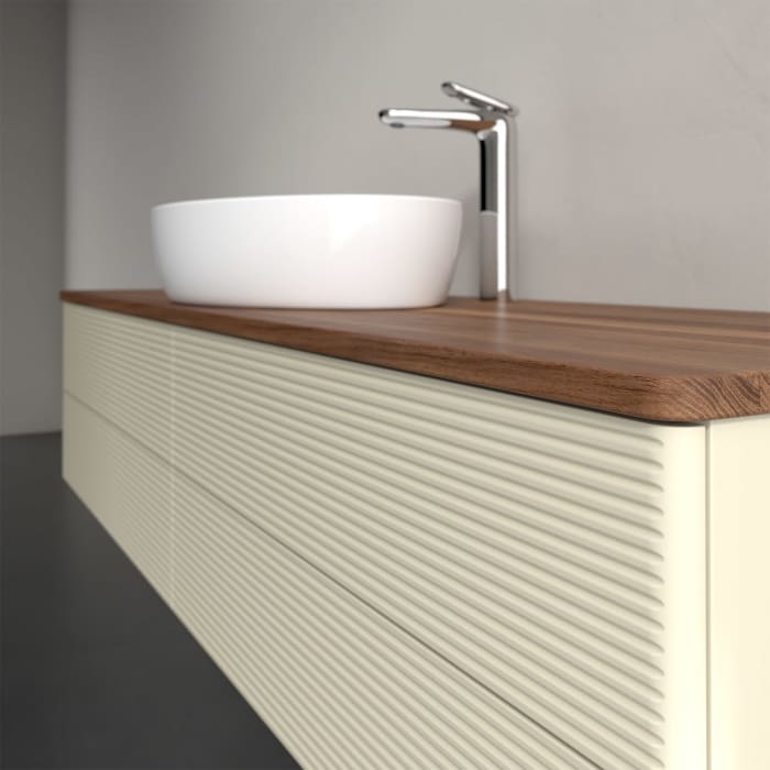 Villeroy & Boch Antao Waschbeckenunterschrank, 160 x 36 cm, 4 Auszüge mit LED-Licht, Front mit Struktur, mit Hahnloch, für Waschtisch mittig