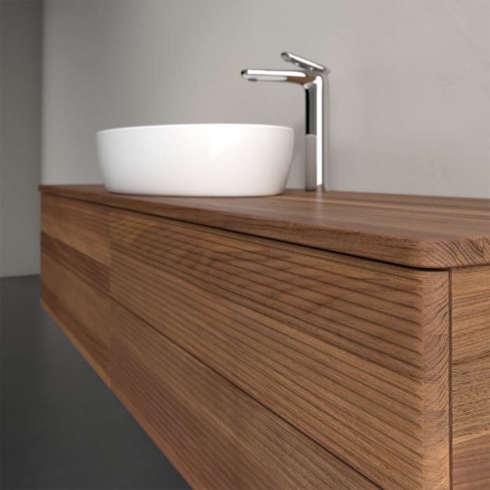 Villeroy & Boch Antao Waschbeckenunterschrank, 160 x 36 cm, 4 Auszüge mit LED-Licht, Front mit Struktur, mit Hahnloch, für Waschtisch mittig