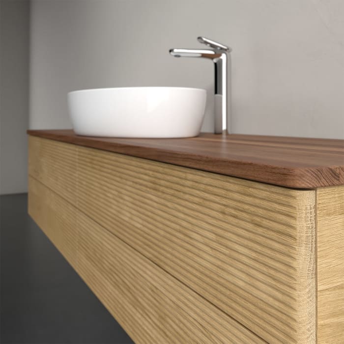 Villeroy & Boch Antao Waschbeckenunterschrank, 160 x 36 cm, 4 Auszüge mit LED-Licht, Front mit Struktur, mit Hahnloch, für Waschtisch mittig