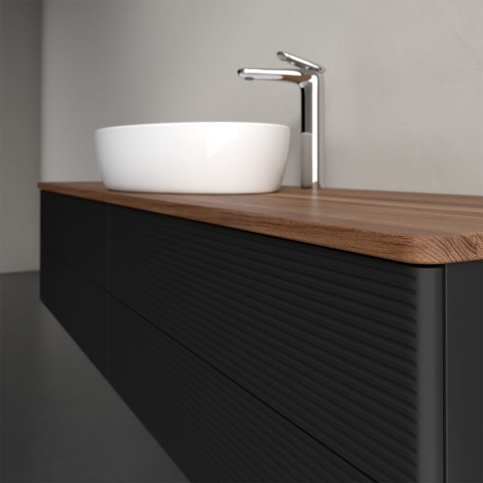 Villeroy & Boch Antao Waschbeckenunterschrank, 160 x 36 cm, 4 Auszüge mit LED-Licht, Front mit Struktur, mit Hahnloch, für Waschtisch mittig