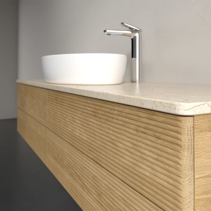 Villeroy & Boch Antao Waschbeckenunterschrank, 160 x 36 cm, 4 Auszüge mit LED-Licht, Front mit Struktur, mit Hahnloch, für Waschtisch mittig