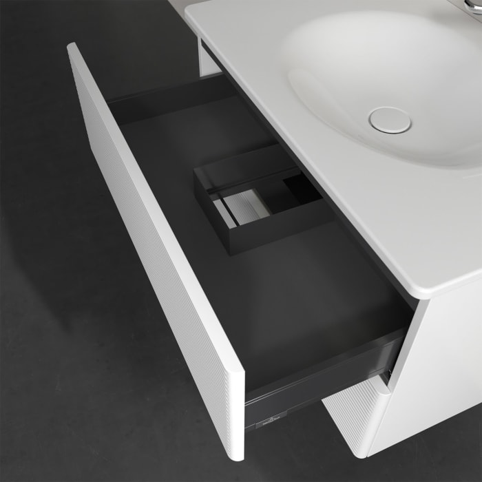 Villeroy & Boch Antao Waschbeckenunterschrank, 78,8 x 50,4 cm, 2 Auszüge, Fronten mit Struktur, mit LED-Licht