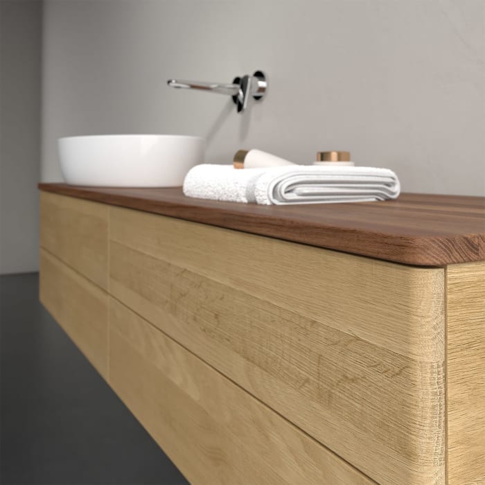 Villeroy & Boch Antao Waschbeckenunterschrank, 160 x 36 cm, 4 Auszüge mit LED-Licht, Front ohne Struktur, ohne Hahnloch, für Waschtisch links