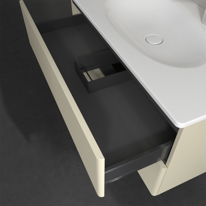 Villeroy & Boch Antao Waschbeckenunterschrank, 98,8 x 50,4 cm, 2 Auszüge, Fronten mit Struktur, mit LED-Licht