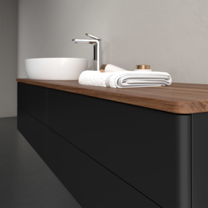 Villeroy & Boch Antao Waschbeckenunterschrank, 160 x 36 cm, 4 Auszüge mit LED-Licht, Front ohne Struktur, mit Hahnloch, für Waschtisch links