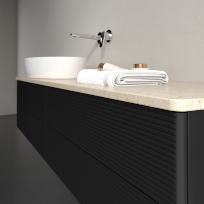 Villeroy & Boch Antao Waschbeckenunterschrank, 160 x 36 cm, 4 Auszüge mit LED-Licht, Front mit Struktur, ohne Hahnloch, für Waschtisch links