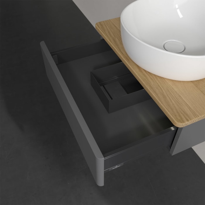 Villeroy & Boch Antao Waschbeckenunterschrank, 60 x 19 cm, 1 Auszug mit LED-Licht, Front ohne Struktur, mit Hahnloch