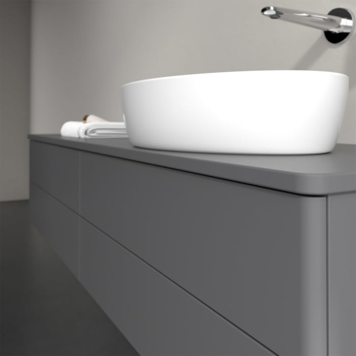 Villeroy & Boch Antao Waschbeckenunterschrank, 160 x 36 cm, 4 Auszüge mit LED-Licht, Front ohne Struktur, ohne Hahnloch, für Waschtisch rechts