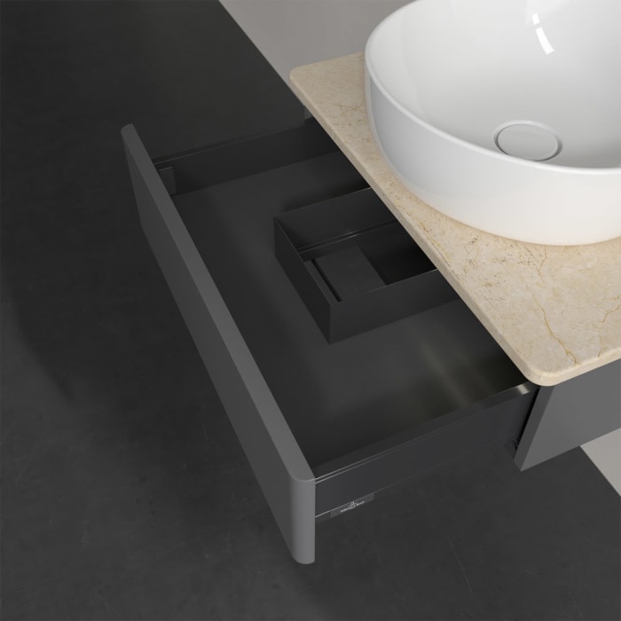 Villeroy & Boch Antao Waschbeckenunterschrank, 60 x 19 cm, 1 Auszug mit LED-Licht, Front ohne Struktur, mit Hahnloch