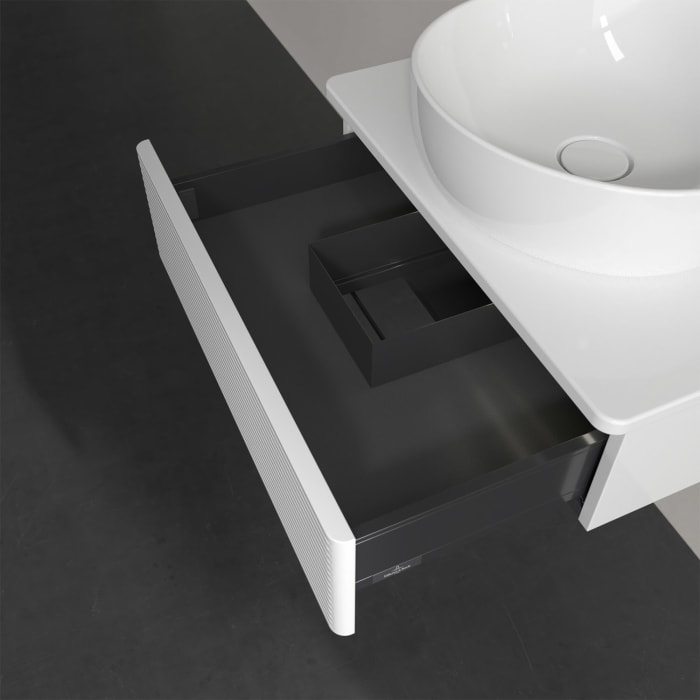 Villeroy & Boch Antao Waschbeckenunterschrank, 60 x 19 cm, 1 Auszug mit LED-Licht, Front mit Struktur, ohne Hahnloch