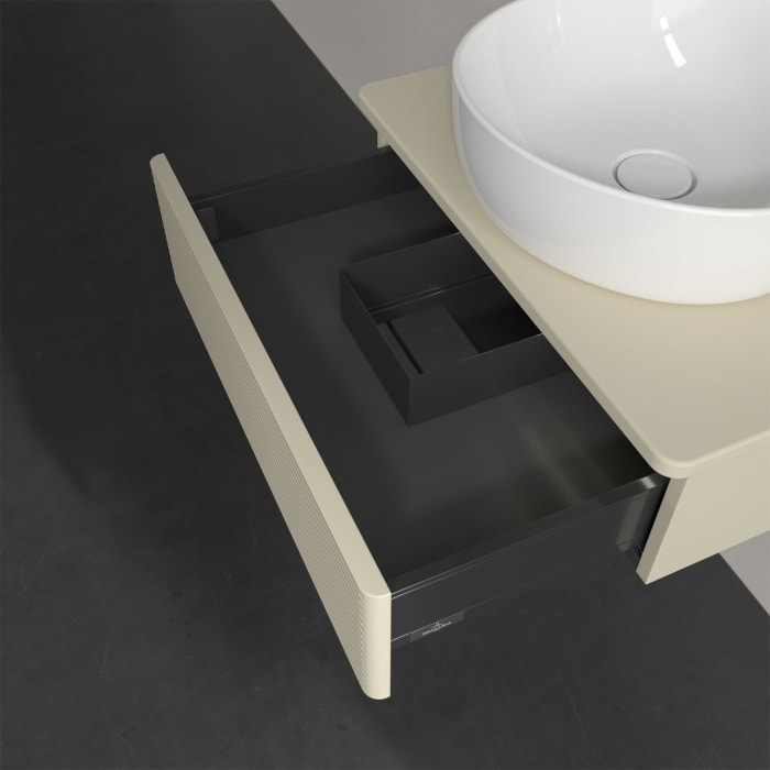 Villeroy & Boch Antao Waschbeckenunterschrank, 60 x 19 cm, 1 Auszug mit LED-Licht, Front mit Struktur, ohne Hahnloch