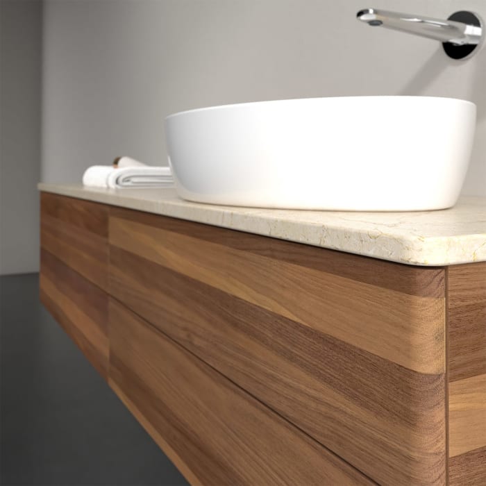 Villeroy & Boch Antao Waschbeckenunterschrank, 160 x 36 cm, 4 Auszüge mit LED-Licht, Front ohne Struktur, ohne Hahnloch, für Waschtisch rechts