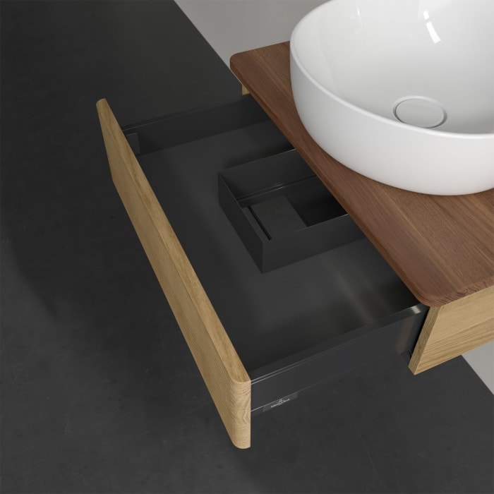 Villeroy & Boch Antao Waschbeckenunterschrank, 60 x 19 cm, 1 Auszug mit LED-Licht, Front mit Struktur, ohne Hahnloch