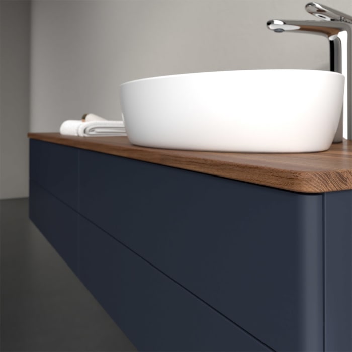 Villeroy & Boch Antao Waschbeckenunterschrank, 160 x 36 cm, 4 Auszüge mit LED-Licht, Front ohne Struktur, mit Hahnloch, für Waschtisch rechts