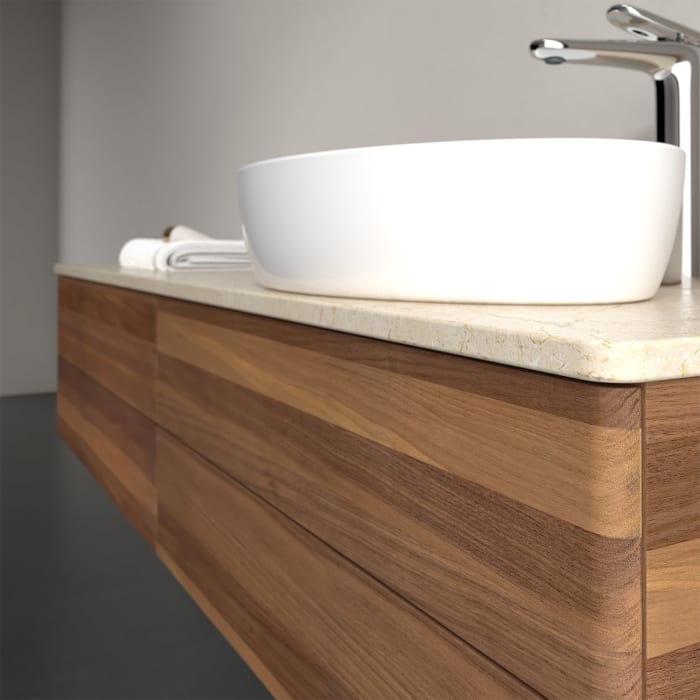 Villeroy & Boch Antao Waschbeckenunterschrank, 160 x 36 cm, 4 Auszüge mit LED-Licht, Front ohne Struktur, mit Hahnloch, für Waschtisch rechts