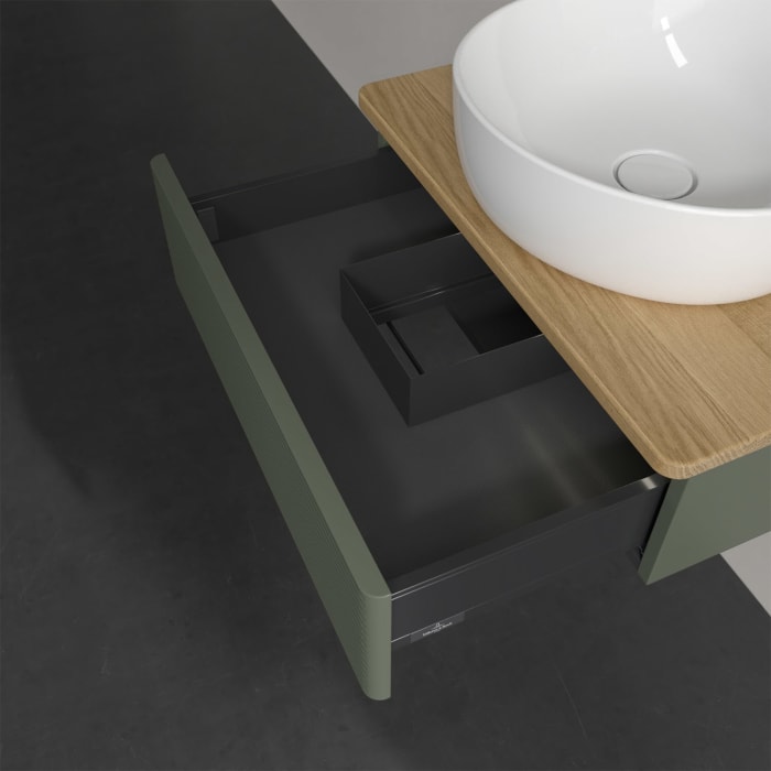 Villeroy & Boch Antao Waschbeckenunterschrank, 60 x 19 cm, 1 Auszug mit LED-Licht, Front mit Struktur, mit Hahnloch