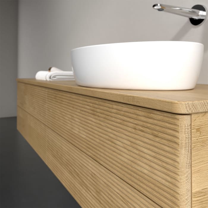 Villeroy & Boch Antao Waschbeckenunterschrank, 160 x 36 cm, 4 Auszüge mit LED-Licht, Front mit Struktur, ohne Hahnloch, für Waschtisch rechts