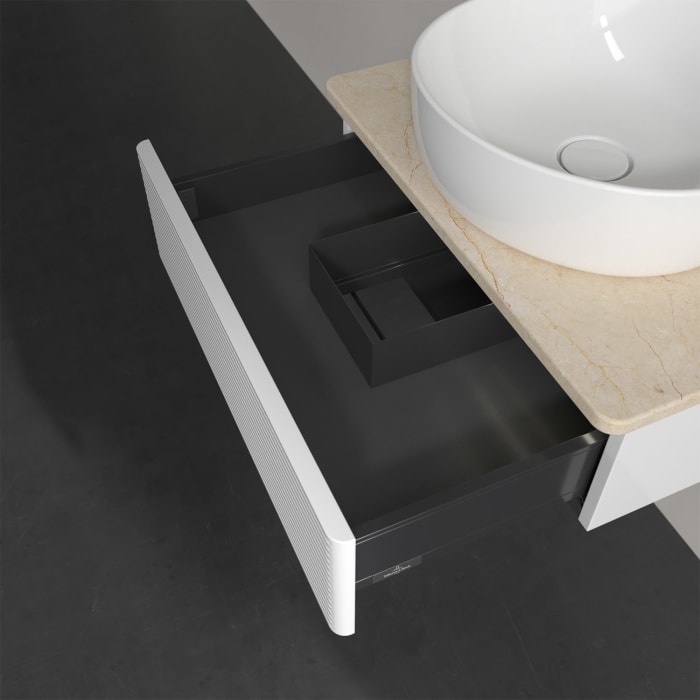 Villeroy & Boch Antao Waschbeckenunterschrank, 60 x 19 cm, 1 Auszug mit LED-Licht, Front mit Struktur, mit Hahnloch